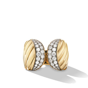 Sculpted Cable Ring in 18K Yellow Gold with Pavé Diamonds, Size 8