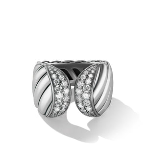 Sculpted Cable Ring with Pavé Diamonds, Size 7