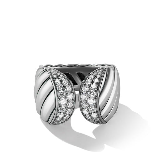 Sculpted Cable Ring with Pavé Diamonds, Size 8