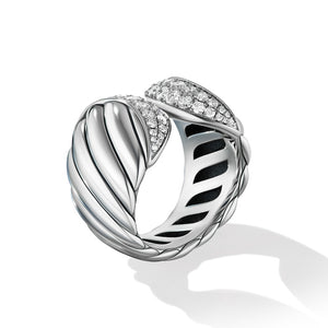 Sculpted Cable Ring with Pavé Diamonds, Size 8