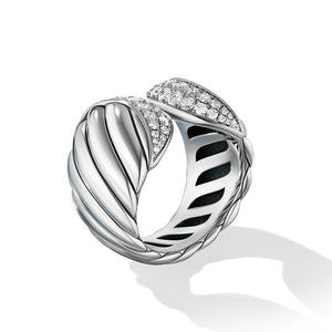 Sculpted Cable Ring with Pavé Diamonds, Size 7