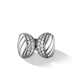 Sculpted Cable Ring with Pavé Diamonds, Size 6