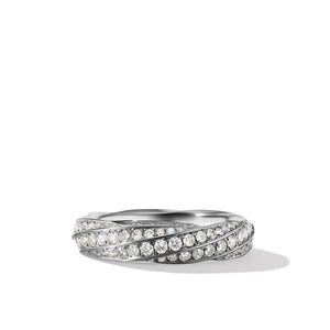 Cable Edge Band Ring in Recycled Sterling Silver with Pavé Diamonds, Size 7