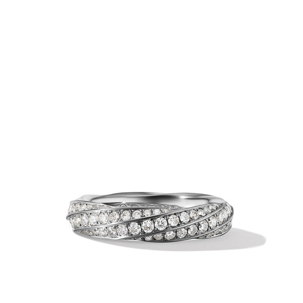 Cable Edge Band Ring in Recycled Sterling Silver with Pavé Diamonds, Size 6