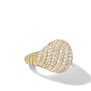 Sculpted Cable Pinky Ring in 18K Yellow Gold with Pavé Diamonds, Size 4