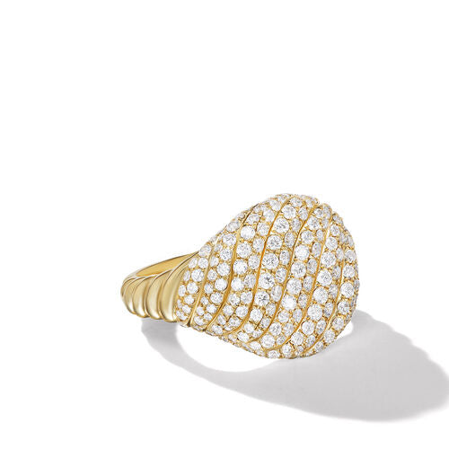 Sculpted Cable Pinky Ring in 18K Yellow Gold with Pavé Diamonds, Size 3.5