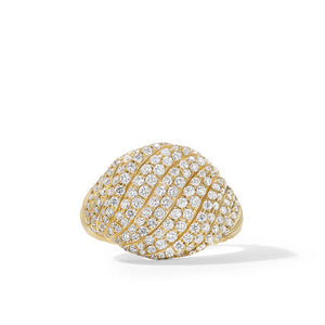 Sculpted Cable Pinky Ring in 18K Yellow Gold with Pavé Diamonds, Size 3.5