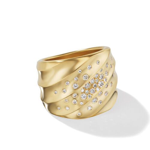 Cable Edge Saddle Ring in Recycled 18K Yellow Gold with Pavé Diamonds