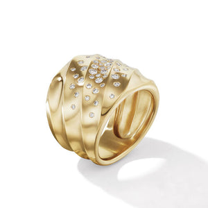 Cable Edge Saddle Ring in Recycled 18K Yellow Gold with Pavé Diamonds