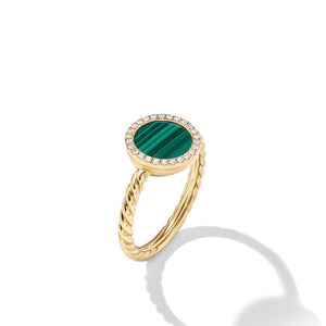 Petite DY Elements Ring in 18K Yellow Gold with Malachite and Pavé Diamonds, Size 6