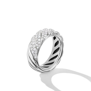 Sculpted Cable Band Ring in Sterling Silver with Pavé Diamonds, Size 6