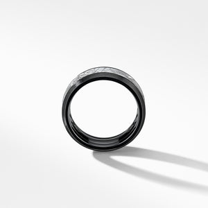 Beveled Band Ring in Black Titanium with Meteorite, Size 12