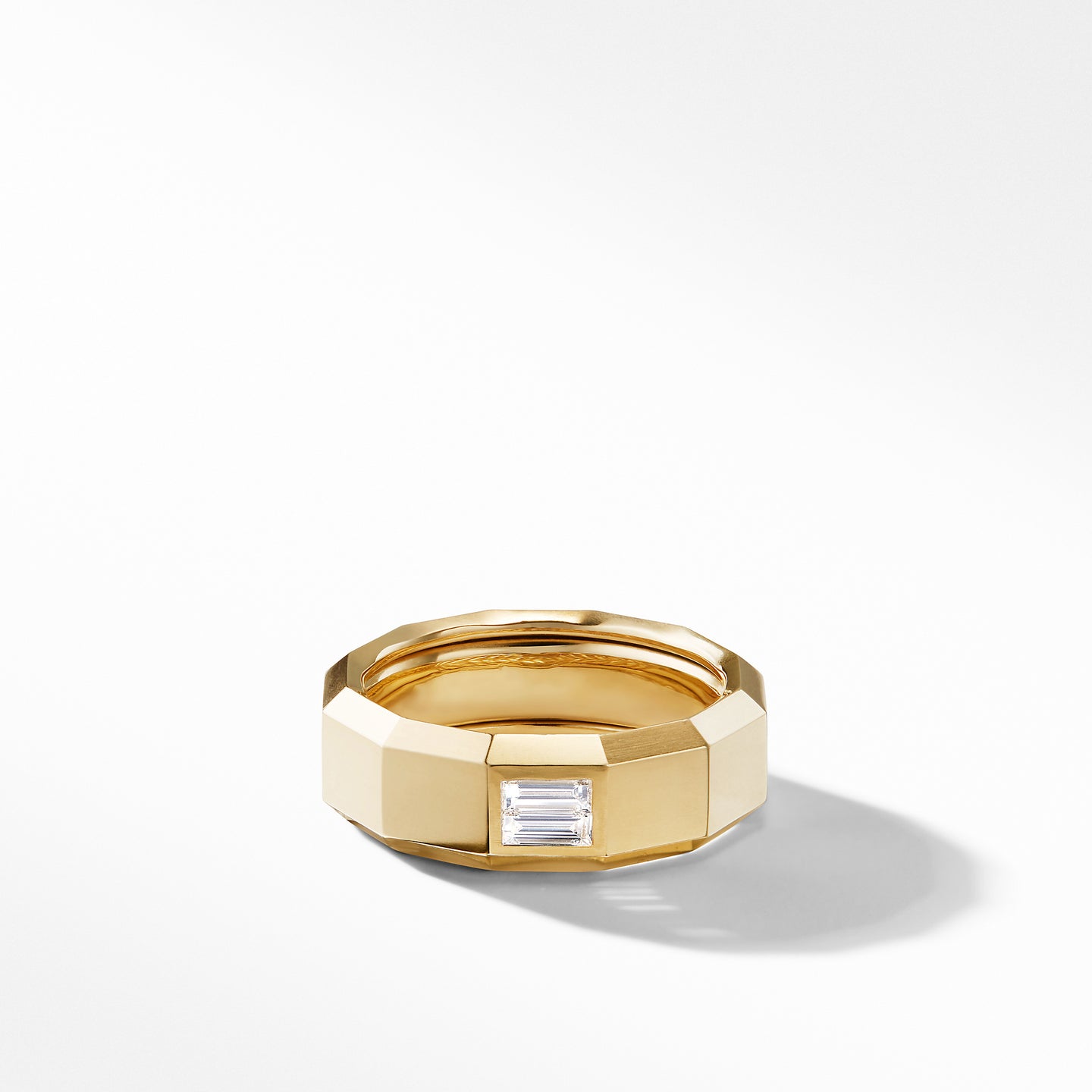 Faceted Band Ring in 18K Yellow Gold with Diamond Baguette, Size 11