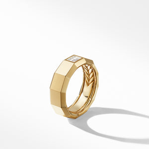 Faceted Band Ring in 18K Yellow Gold with Diamond Baguette, Size 11
