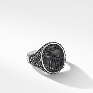 Petrvs® Scarab Signet Ring with Black Onyx and Black Diamonds, Size 10