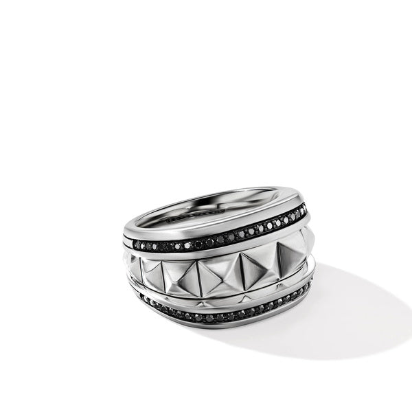 Pyramid Signet Ring with Pavé Black Diamonds, Size 11