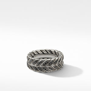 Chevron Band Ring with Pavé Black Diamonds, Size 10