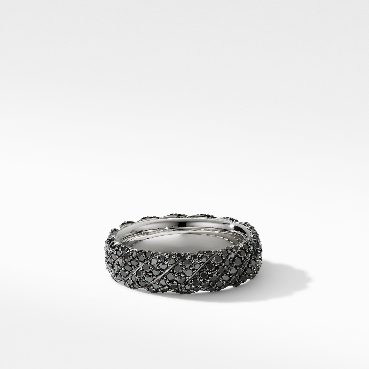 Cable Band Ring in 18K White Gold with Pavé Black Diamonds, Size 9