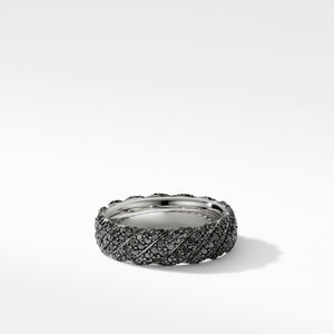 Cable Band Ring in 18K White Gold with Pavé Black Diamonds, Size 8