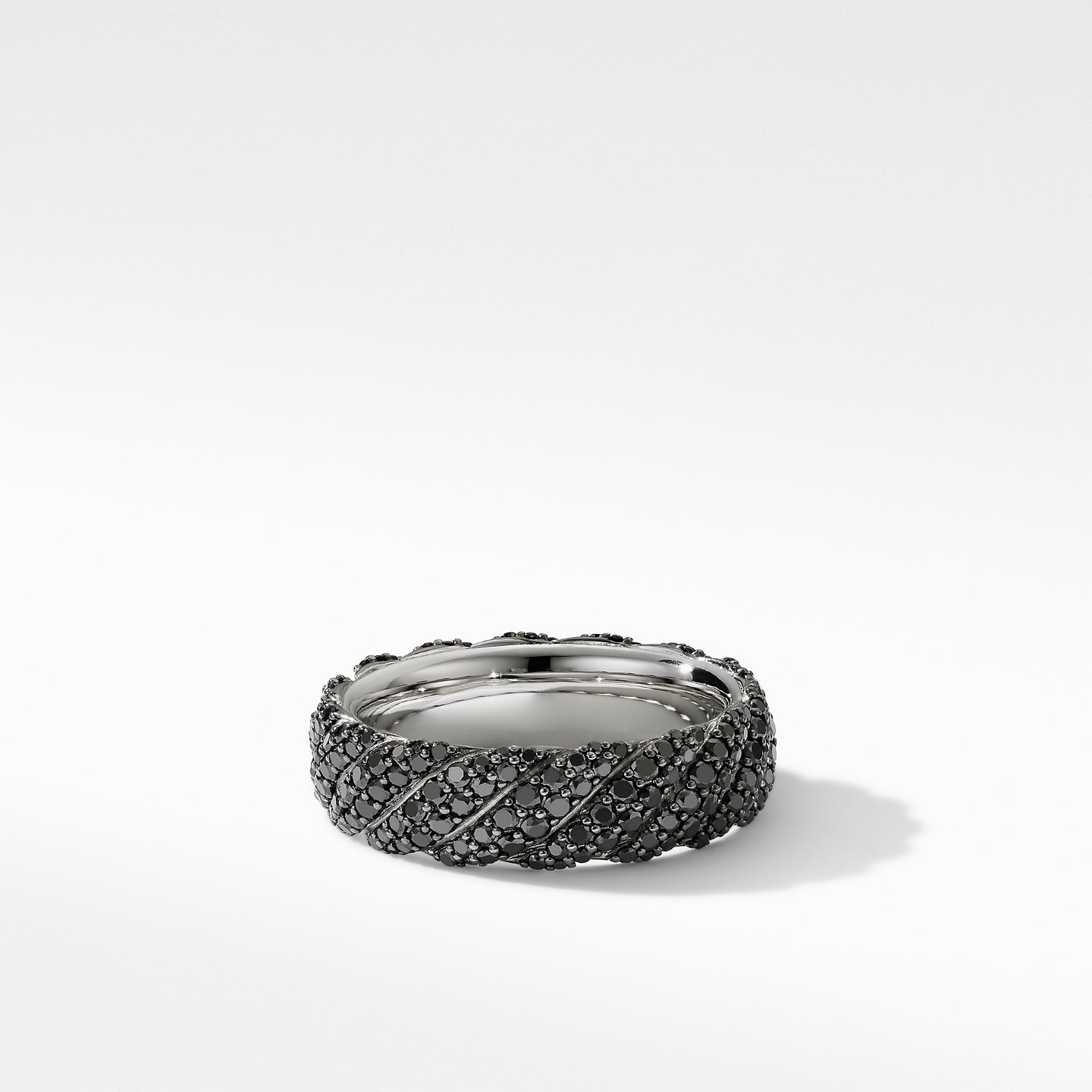 Cable Band Ring in 18K White Gold with Pavé Black Diamonds, Size 8