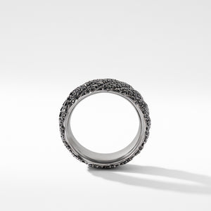 Cable Band Ring in 18K White Gold with Pavé Black Diamonds, Size 9