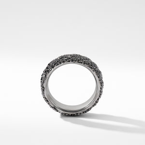 Cable Band Ring in 18K White Gold with Pavé Black Diamonds, Size 8
