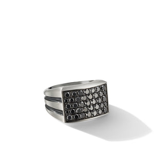 Beveled Signet Ring with Pavé Black Diamonds, Size 10