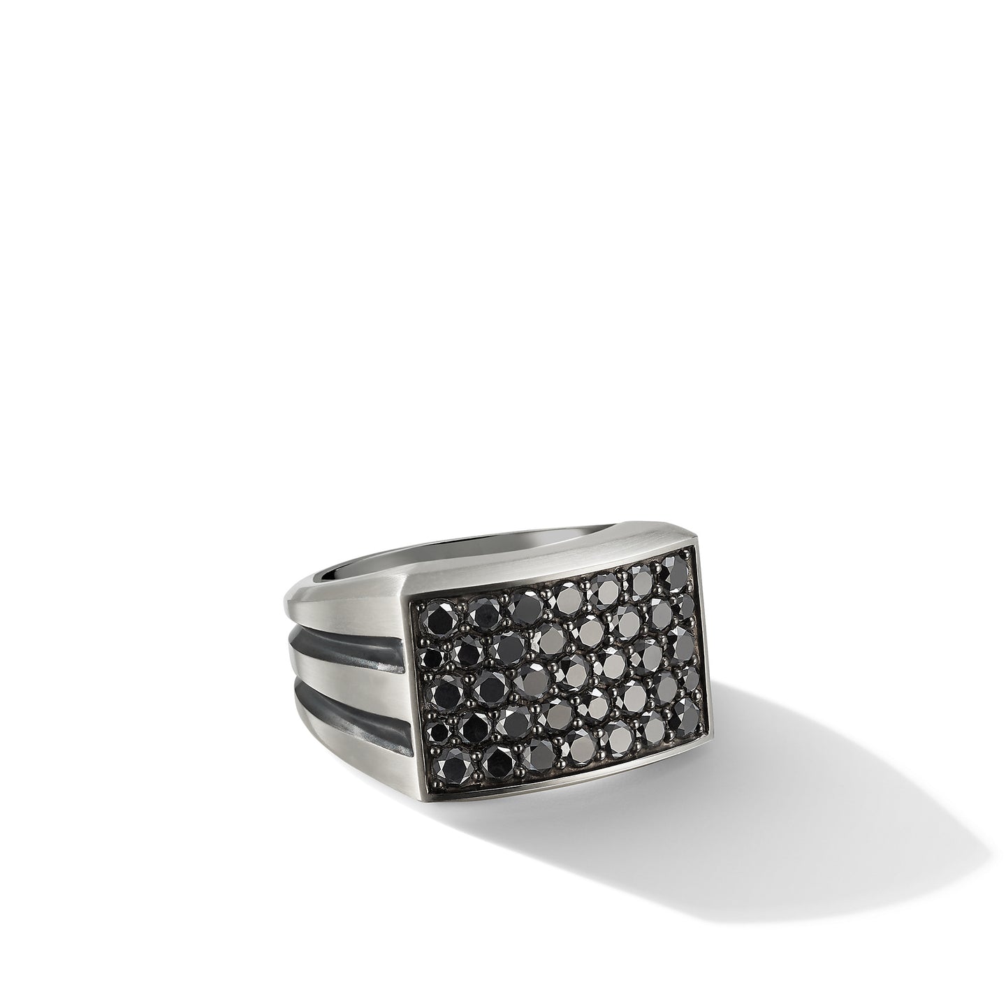Beveled Signet Ring with Pavé Black Diamonds, Size 10