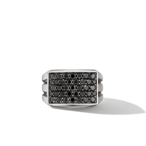 Beveled Signet Ring with Pavé Black Diamonds, Size 10