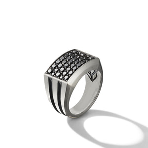 Beveled Signet Ring with Pavé Black Diamonds, Size 11