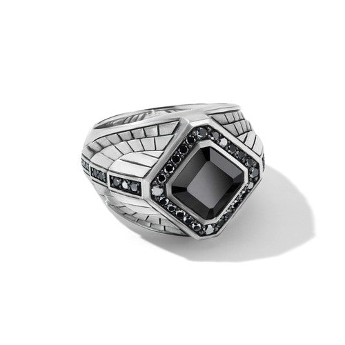 Empire Signet Ring with Black Onyx Pavé Black Diamonds, Size 11
