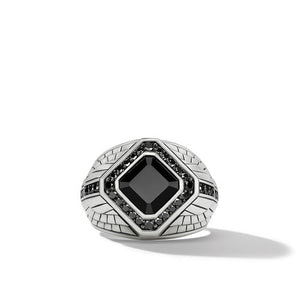 Empire Signet Ring with Black Onyx Pavé Black Diamonds, Size 11