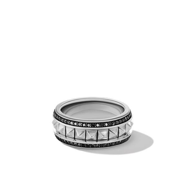 Pyramid Band Ring with Pavé Black Diamonds, Size 11