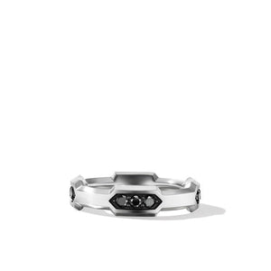 Hex Station Band Ring with Pavé Black Diamonds, Size 9