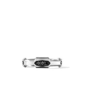 Hex Station Band Ring with Pavé Black Diamonds, Size 9