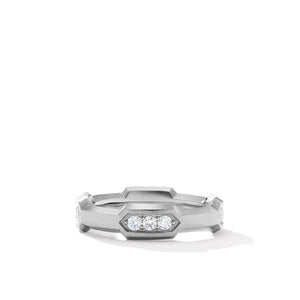 Hex Station Band Ring with Pavé Diamonds, Size 11