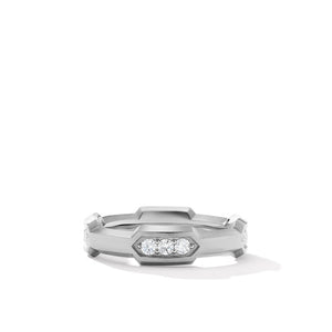 Hex Station Band Ring with Pavé Diamonds, Size 10
