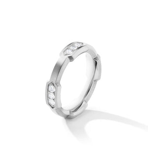 Hex Station Band Ring with Pavé Diamonds, Size 9