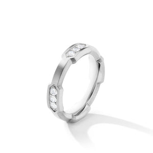 Hex Station Band Ring with Pavé Diamonds, Size 11