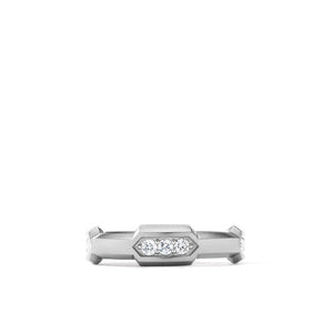 Hex Station Band Ring with Pavé Diamonds, Size 9