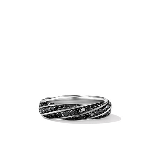 Cable Edge Band Ring in Recycled Sterling Silver with Pavé Black Diamonds, Size 9