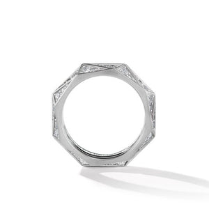 Torqued Faceted Band Ring in Sterling Silver with Pavé Diamonds, Size 10