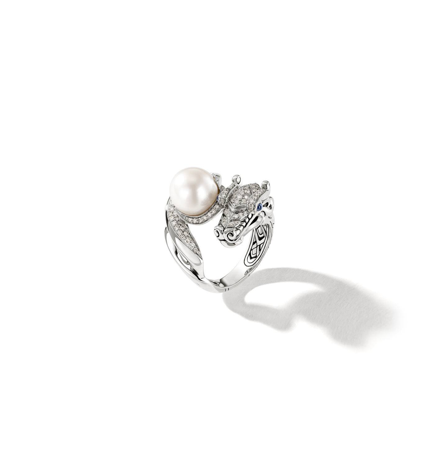 John Hardy Silver Diamond Pave Ring with Fresh Water Pearl