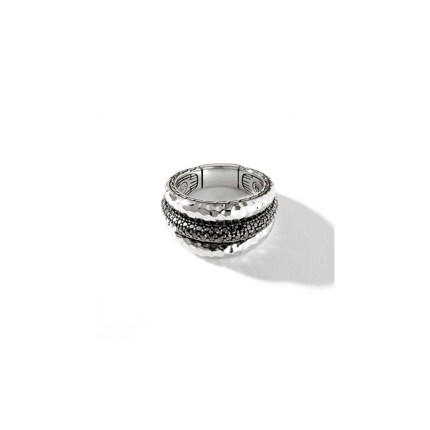 John Hardy Hammered Silver Ring with Black Sapphire