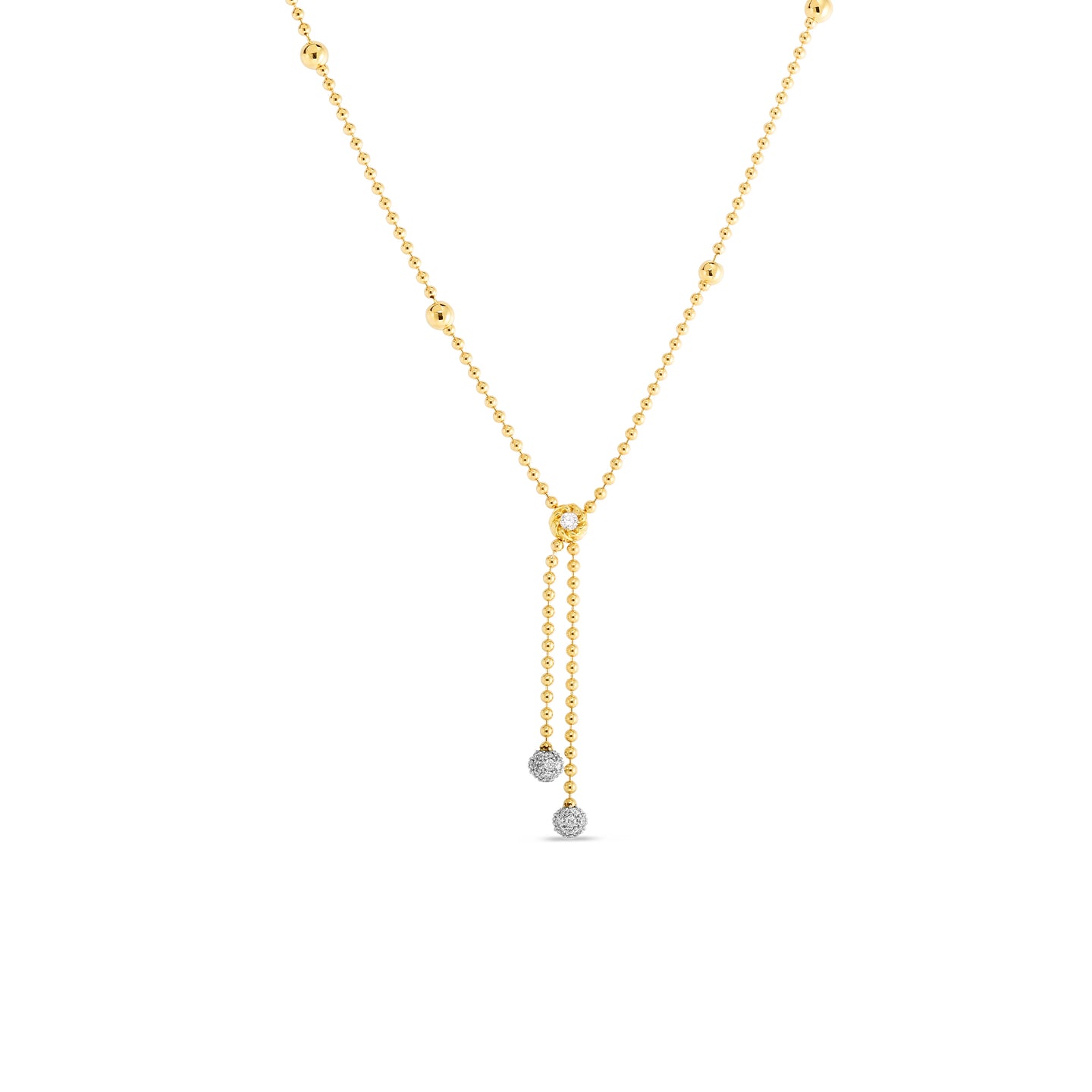 Roberto Coin Designer Gold 18K Yellow Gold Bead Chain Diamond Necklace