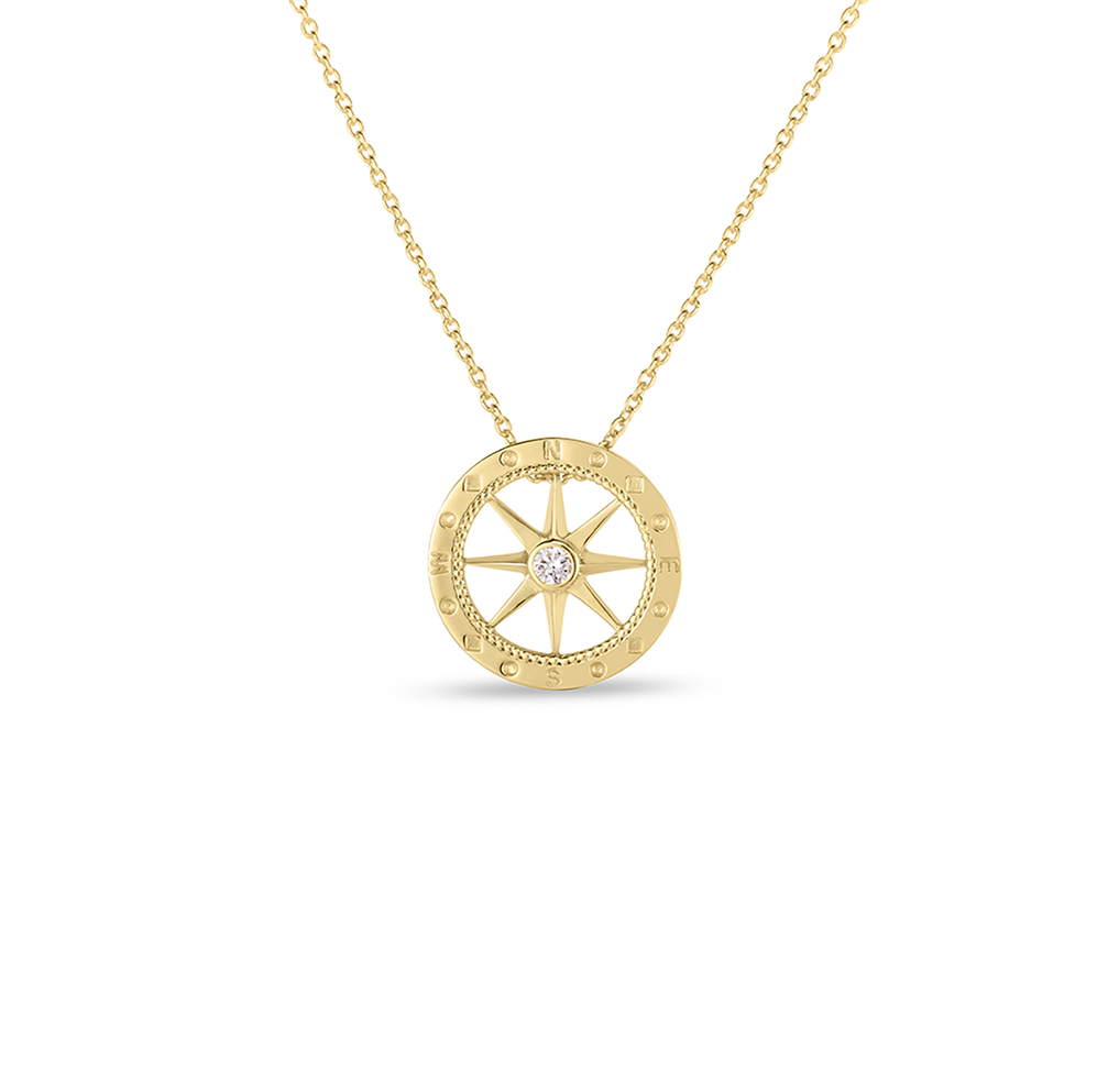 14K Rose & White Gold Compass Rose Pendant with thin 14K Rose rope chain –  Adrene Jewelers