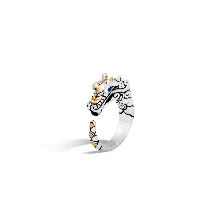 John Hardy Legends Naga Sterling Silver and 18K Yellow Gold Blue Sapphire Ring