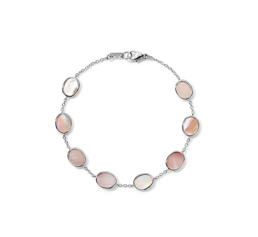 IPPOLITA Polished Rock Candy Sterling Silver Mini Oval Chain Bracelet in Pink Shell