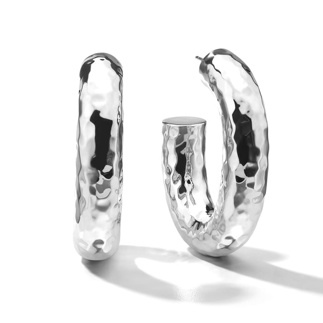 IPPOLITA sterling silver hammered thick oval hoop earrings