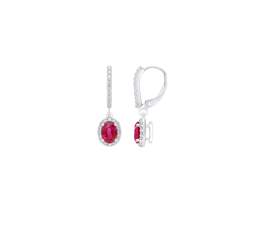 Sabel Collection White Gold Oval Ruby and Diamond Earrings